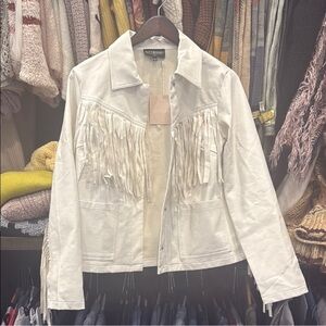 Kittenish Cream Leather Fringe Jacket